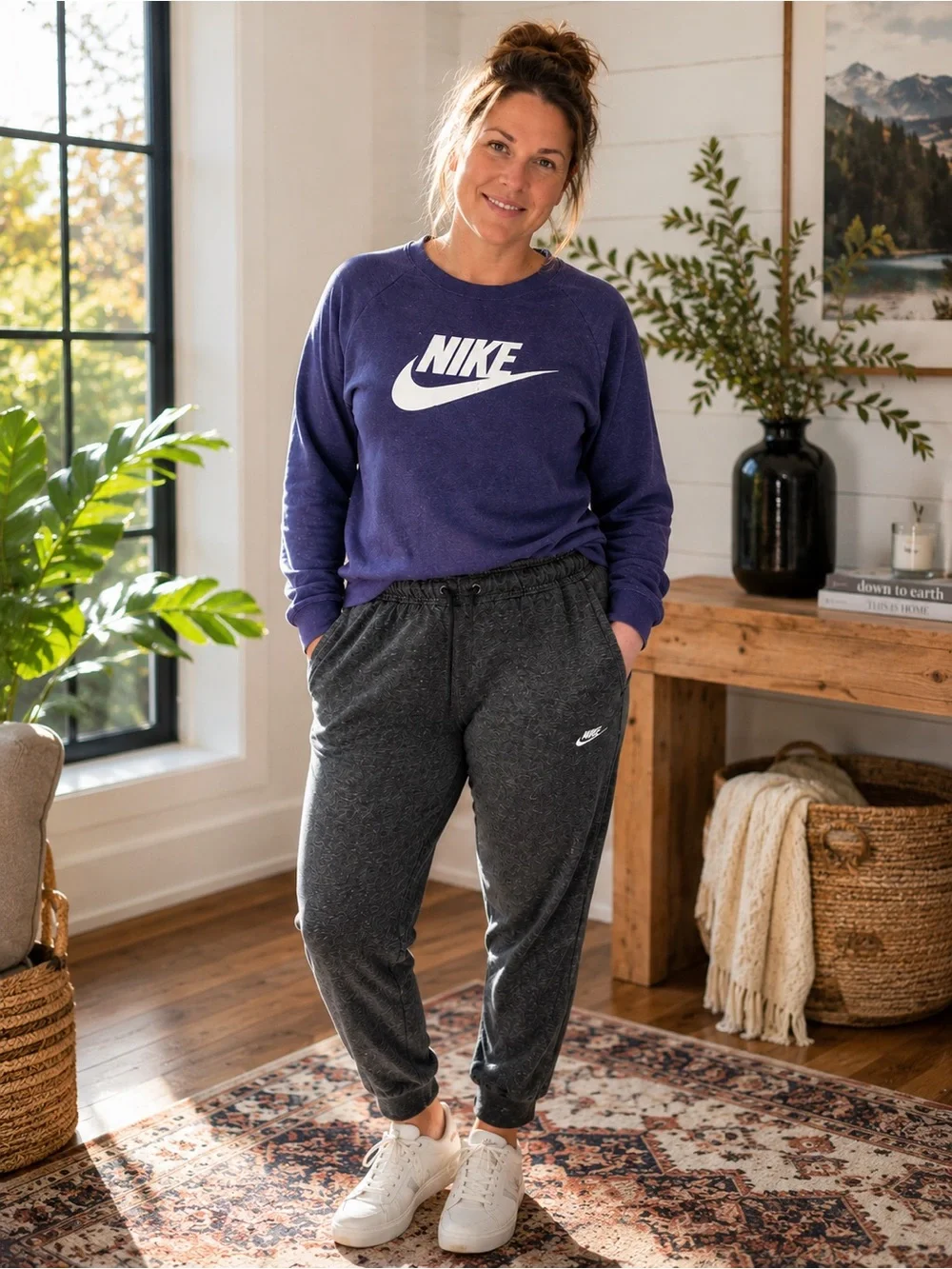 Nike Women's Purple Crew Sweatshirt with Charcoal Joggers